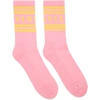 Versace Pink & Yellow 1990s' Vintage Logo Socks In 2p180 Pink Yellow
