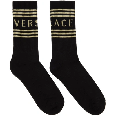 Versace Black & Off-white 1990s Logo Socks In Nero