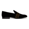 VERSACE BLACK EMBROIDERED GRECA LOAFERS