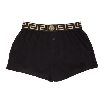 Versace Swimsuit With Contrasting Greek Motif In Black Gold