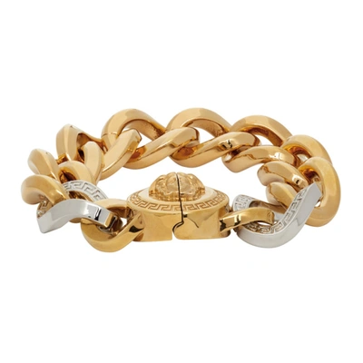 Versace Gold & Silver Medusa Chain Bracelet In Gold,silver