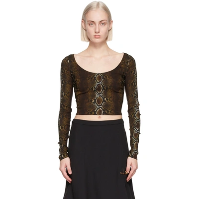 Versace Cropped Snake-print Stretch-crepe Top In Brown