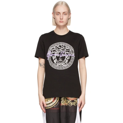 Versace Medusa Motif Logo-print T-shirt In Black,white,purple
