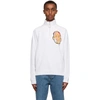 JW ANDERSON WHITE EMBROIDERED FACE HALF-ZIP SWEATER