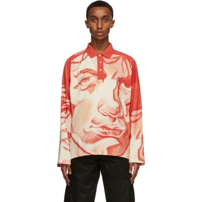 Jw Anderson Long-sleeve Face Print Polo Shirt In Red 459