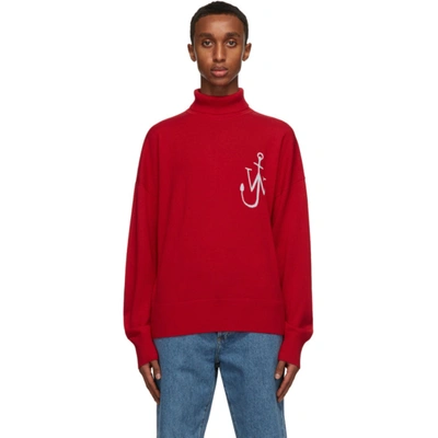 Jw Anderson Embroidered Anchor Motif Turtleneck Jumper In Red 459