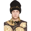 VERSACE BLACK WOOL GV SIGNATURE BEANIE