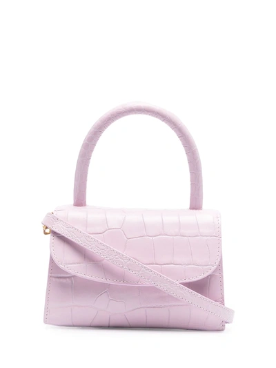 By Far Mini Tote Handbag In Crocodile Print Leather In Pink