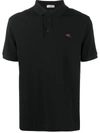 Etro Embroidered-logo Cotton Polo Shirt In Black