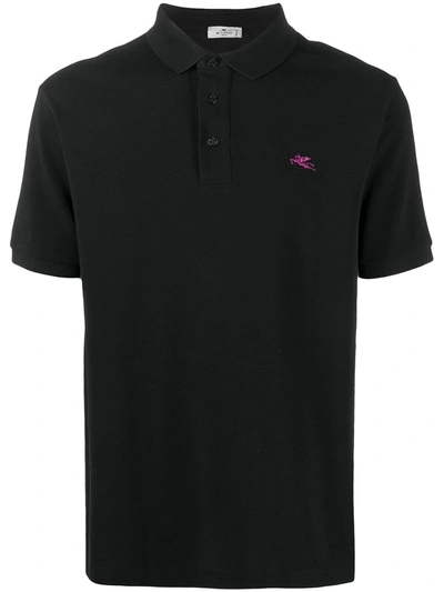 Etro Embroidered-logo Cotton Polo Shirt In Black