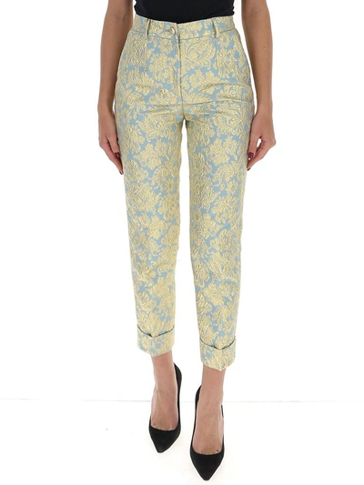 Dolce & Gabbana Jacquard Cropped Trousers In Blue