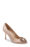 Manolo Blahnik 70mm Hangisi Swarovski Silk Satin Pumps In Nude