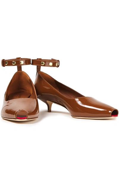 Burberry Studded Patent-leather Pumps In Brown