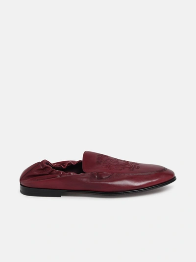 Dolce & Gabbana Burgundy Plume Slippers In Red
