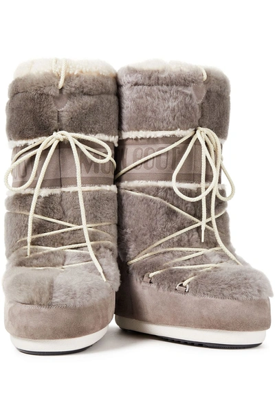 Yves Salomon X Moon Boot Lace-up Shearling And Suede Snow Boots In Stone