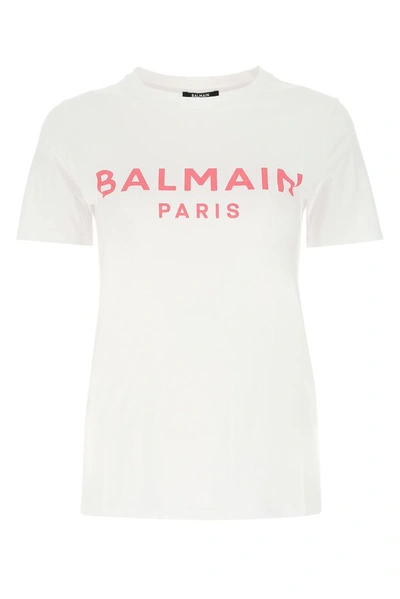 Balmain Logo Printed Cotton Jersey T-shirt In White