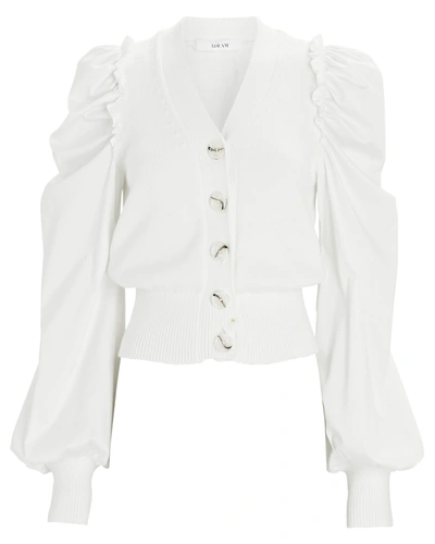 Adeam Blossom Mixed-media Puff-sleeve Cardigan In White