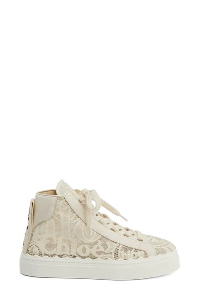 Chloé Lauren Scalloped Leather-trimmed Lace High-top Sneakers In Mild Beige