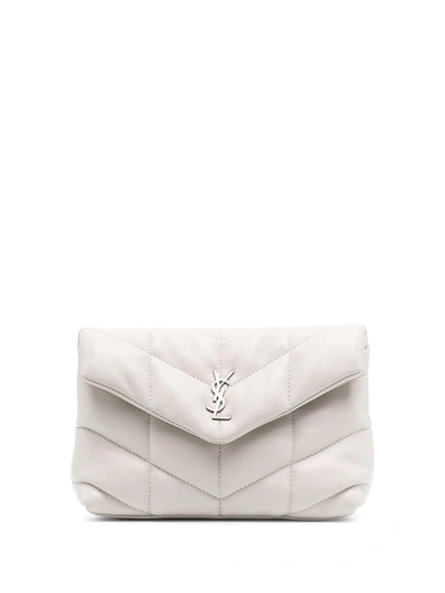 Saint Laurent Monogram Puffer Clutch Bag In White