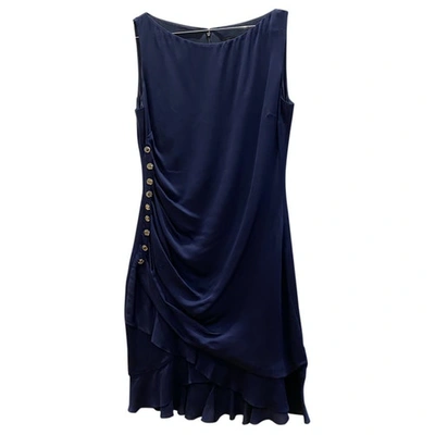 Pre-owned Azzaro Silk Mid-length Dress In Navy