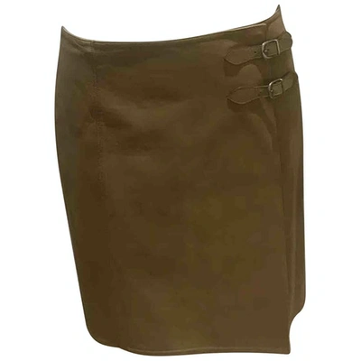 Pre-owned Ralph Lauren Leather Mini Skirt In Beige