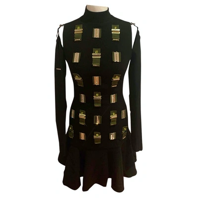 Pre-owned David Koma Wool Mini Dress In Black