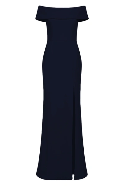 Rebecca Vallance Off-shoulder Long Gown In Blue