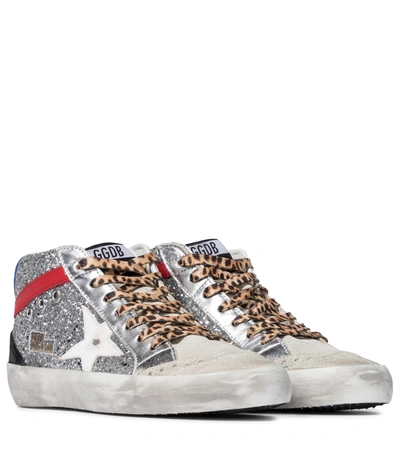 Golden Goose Mid Star Glitter Sneakers In Silver/ice/white/red/black