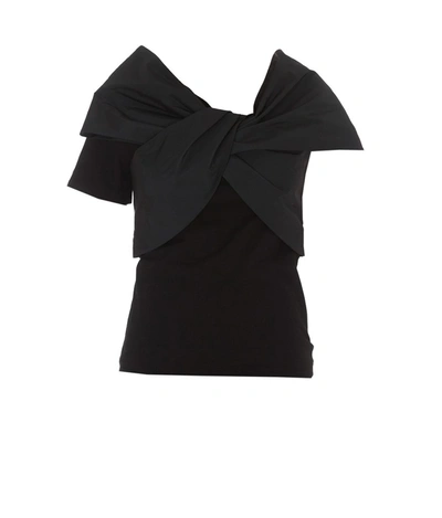 Alexander Mcqueen Bow-embellished Taffeta And Cotton-jersey Top In Black