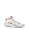 Golden Goose Slide Metallic Distressed Leather High-top Sneakers In Gold