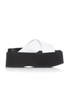 Marni Crisscross Leather Wedge Platform Sandals In White