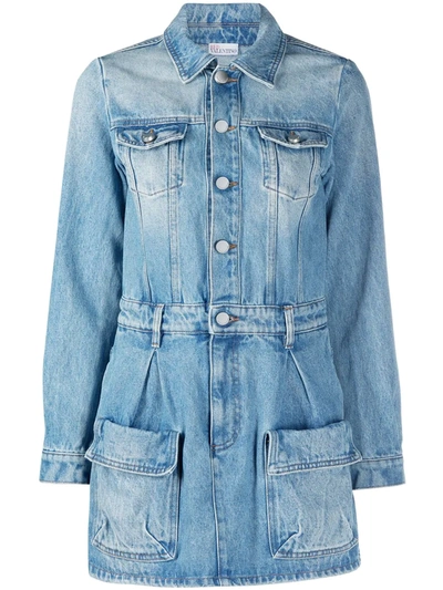 Red Valentino Redvalentino Denim Buttoned Playsuit In Blue
