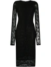 VERSACE JEANS COUTURE EMBROIDERED LOGO LACE MIDI DRESS