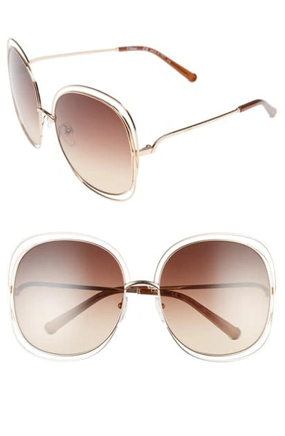 Chloé Carlina 62mm Oversize Sunglasses In Rose Gold/ Transparent Brown