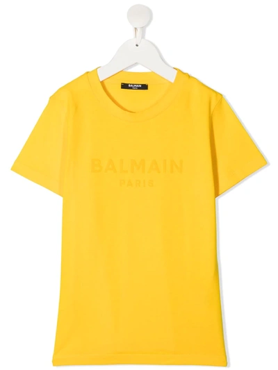 Balmain Teen Logo-print Short-sleeved T-shirt In Giallo