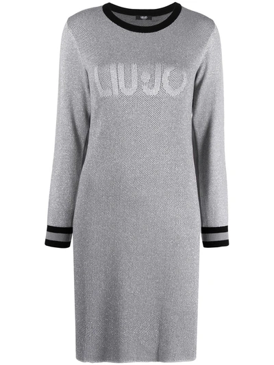 Liu •jo Logo Intarsia Jumper Dress In Grey