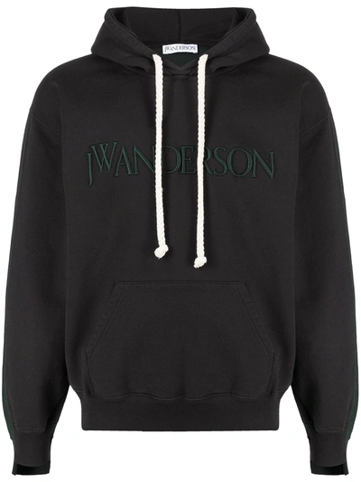 Jw Anderson Logo-embroidered Drawstring Hoodie In Black