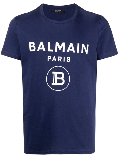 Balmain Logo-print Cotton T-shirt In Blue