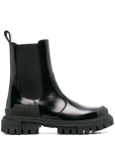 Dolce & Gabbana Chunky Sole Leather Ankle Boots In Black