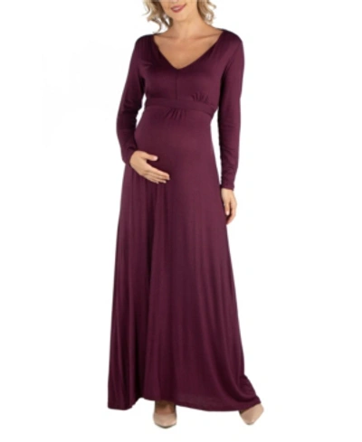24seven Comfort Apparel Semi Formal Long Sleeve Maternity Maxi Dress In Dark Purple