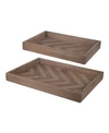 Ab Home Greta Rectangular Glass & Wood Trays, Large, Set Of 2 In Natural