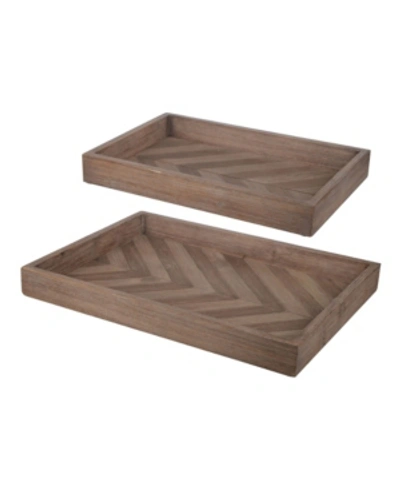 Ab Home Greta Rectangular Glass & Wood Trays, Large, Set Of 2 In Natural