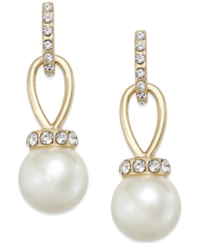 Charter Club Imitation Pearl And Pave Drop Earrings, Created For Macy's In White