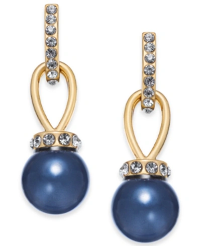 Charter Club Imitation Pearl And Pave Drop Earrings, Created For Macy's In Navy Blue