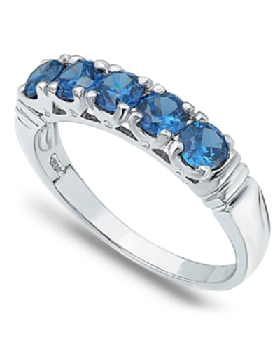 Macy's Cubic Zirconia Round 5 Stone Silver Plate Ring Or 18k Gold Plate In Tanzanite