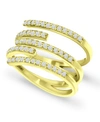 Macy's Cubic Zirconia 5 Row Bypass Ring In Silver Plate & 18k Gold Plate In Gold