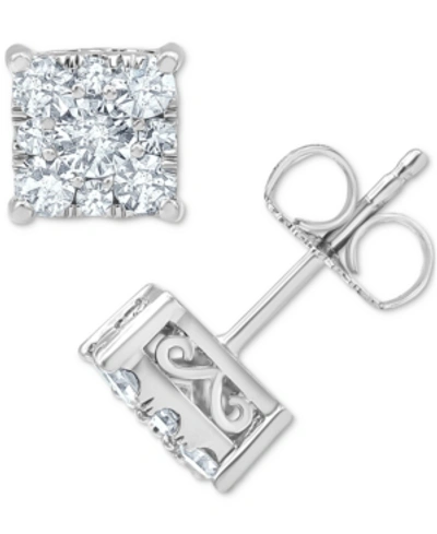 Macy's Diamond Square Cluster Stud Earrings (1 Ct. T.w.) In 14k White Gold