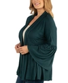 24seven Comfort Apparel Long Flared Sleeve Open Front Plus Size Cardigan In Dark Green