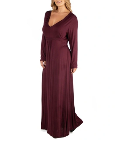 24seven Comfort Apparel Semi Formal Long Sleeve Plus Size Maxi Dress In Dark Purple