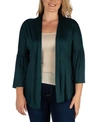 24seven Comfort Apparel Plus Size Flared Open Front Cardigan Sweater In Green